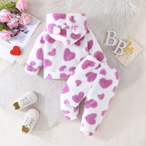 Conjunto de Dos Piezas para Niñas, Colección Otoño, Sudadera con Capucha de Felpa Cálida y Pantalones Deportivos Gruesos para Actividades al Aire Libre - Product Image 2