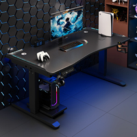Bureau de Gamer Ergonomique Réglable pour Télétravail, Grande Table d'Ordinateur en Bois avec Éclairage LED, 140x60cm 120x60cm