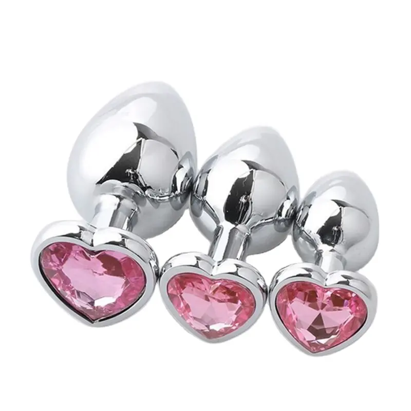 Wholesale Stainless Steel Jewel Diamond Base Metal Heart Anal Plug Set Butt Plug for Men Adult Woman Japanese Anal Sex Toys