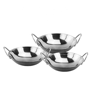 Wok indio de acero inoxidable de diseño moderno que sirve Wok <span class=keywords><strong>Sukiyaki</strong></span> Pot Kadhai Metal ecológico de fábrica china - Product Image 1