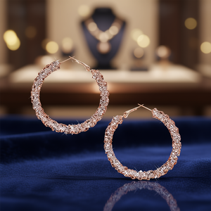 Orecchini a Cerchio E4161 in Oro Rosa con Cristalli e Strass, Gioielli di Lusso da Donna per Feste - Product Image 2