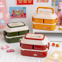 Boîte à lunch portable mignonne et kawaii pour les filles, les écoliers, les pique-niques, boîte bento, boîte à nourriture pour micro-ondes avec compartiments, contenants de rangement