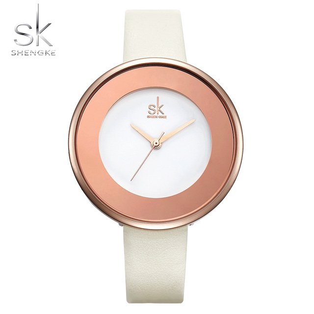 SHENGKE Women's Luxury Fashion Alloy Leather Quartz Watch Ultra Thin Waterproof SEIKO Movement