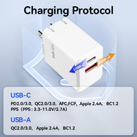 Chargeur mural populaire 30W à double port USB-A et USB-C PD 3.0, homologué KC, avec OTP et OVP pour Android