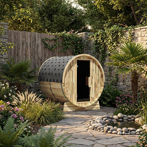 Sauna de Barril para Jardín de Cedro Rojo Impermeable, Moderna Cabina de Sauna de Madera para Exteriores con Vidrio Templado para Villa y Piscina - Product Image 6
