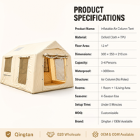 Tente Gonflable pour Camping en Plein Air, Ensemble Complet d'Équipement pour Nuitée en Plein Air, Tente Style Cottage à Une Chambre et Un Salon en Tissu Oxford