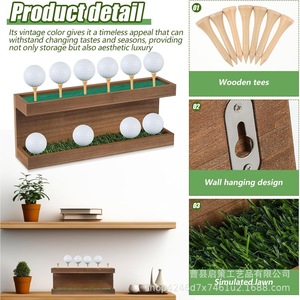 Support de rangement double couche en bois pour balles de golf, pour usage intérieur avec tapis vert et emplacements pour tees - Product Image 3