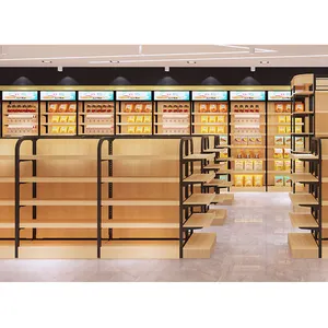 Metal and Wooden rack Double Side Gondola furniture metal display racks with shelves for Shop Stands Retail Grocery Store Rack