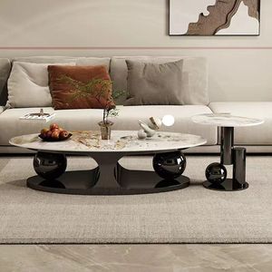 Hiện đại trung tâm cuối bảng vàng thép không gỉ Bàn cà phê thiết lập vòng sang trọng thiêu kết đá hàng đầu Bàn cà phê - Product Image 3