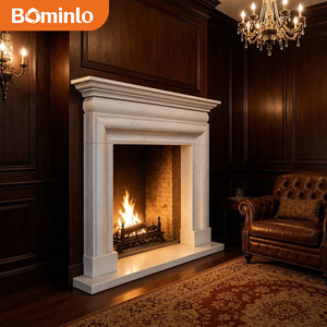 Cornice per Caminetto <span class=keywords><strong>in</strong></span> Marmo Bianco Simmetrico con Modanatura a Livelli <span class=keywords><strong>e</strong></span> Design a Pilastro Massiccio per Studio, Biblioteca, Sala Formale, Villa - Product Image 2