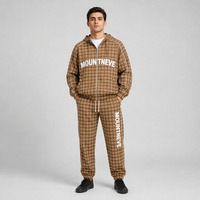 Ensemble de survêtement à carreaux écossais pour homme, 2 pièces, veste à capuche zippée, passepoil contrastant, pantalon de jogging à cordon de serrage, fabrication sur mesure