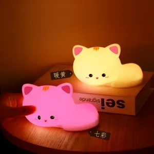 사랑스러운 고양이 야간 램프 어린이 침대 옆 장식 조명 실리콘 터치 센서 탭 제어 장난감 만화 조명