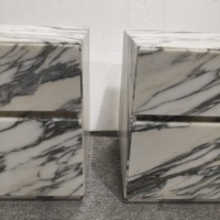 Table de chevet moderne de luxe en marbre Arabescato, table de nuit carrée en marbre blanc, meuble de chambre à coucher de luxe avec tiroir