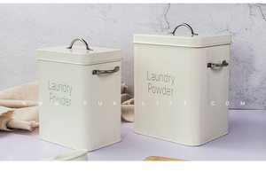 Huyo OEM Space Saving Modern Farmhouse Metal Laundry Pods <b>Container</b> with Lid - Product Image 2