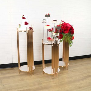 Plintos Redondos de Metal Dorados Columnas para Fondo de Boda Cilindros de Metal Soportes de Exhibición Pilares Pedestales para Mesa de Pasteles y Postres - Product Image 2