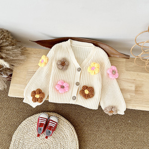 赤ちゃん女の子花ソフトコットンニットセーター幼児服厚手暖かいセーターベビーコート - Product Image 4