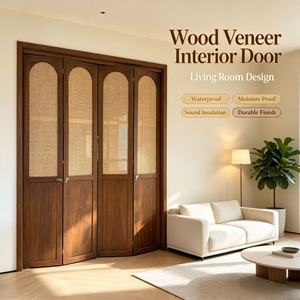Puerta Plegable Interior <span class=keywords><strong>de</strong></span> Madera Compuesta Lacada con <span class=keywords><strong>Mimbre</strong></span> y Arco en Nogal Oscuro, Impermeable, para Balcón, Patio, Villa, Sala - Product Image 4