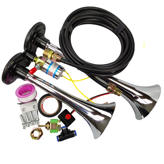 Chrome Zinc Dual Trumpet Air Horn With Compressor for Any 12V/24V Vehicles Trucks Lorrys Trains Boats Cars Vans