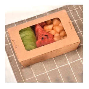 Boîtes carrées jetables <span class=keywords><strong>à</strong></span> emporter en papier <span class=keywords><strong>kraft</strong></span> avec fenêtre transparente <span class=keywords><strong>Boîte</strong></span> d'emballage alimentaire biodégradable Hotsale avec bûche imprimée sur mesure - Product Image 4