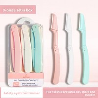 Rasoir à sourcils pliable de sécurité pour femmes, anti-rayures, ensemble pour débutantes, outils de maquillage avec lames remplaçables, 3 pièces