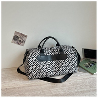 Bolsa de Viaje de Fin de Semana con Diseño Jacquard, Ribete de Cuero, Correa de Hombro Ajustable, Bolso Tejido Geométrico de Gran Capacidad
