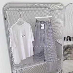Nouveau femmes Plaid pyjamas pantalon tenue décontracté adulte mode maison sous-vêtements à manches courtes été automne printemps 95% Polyester tricoté - Product Image 6