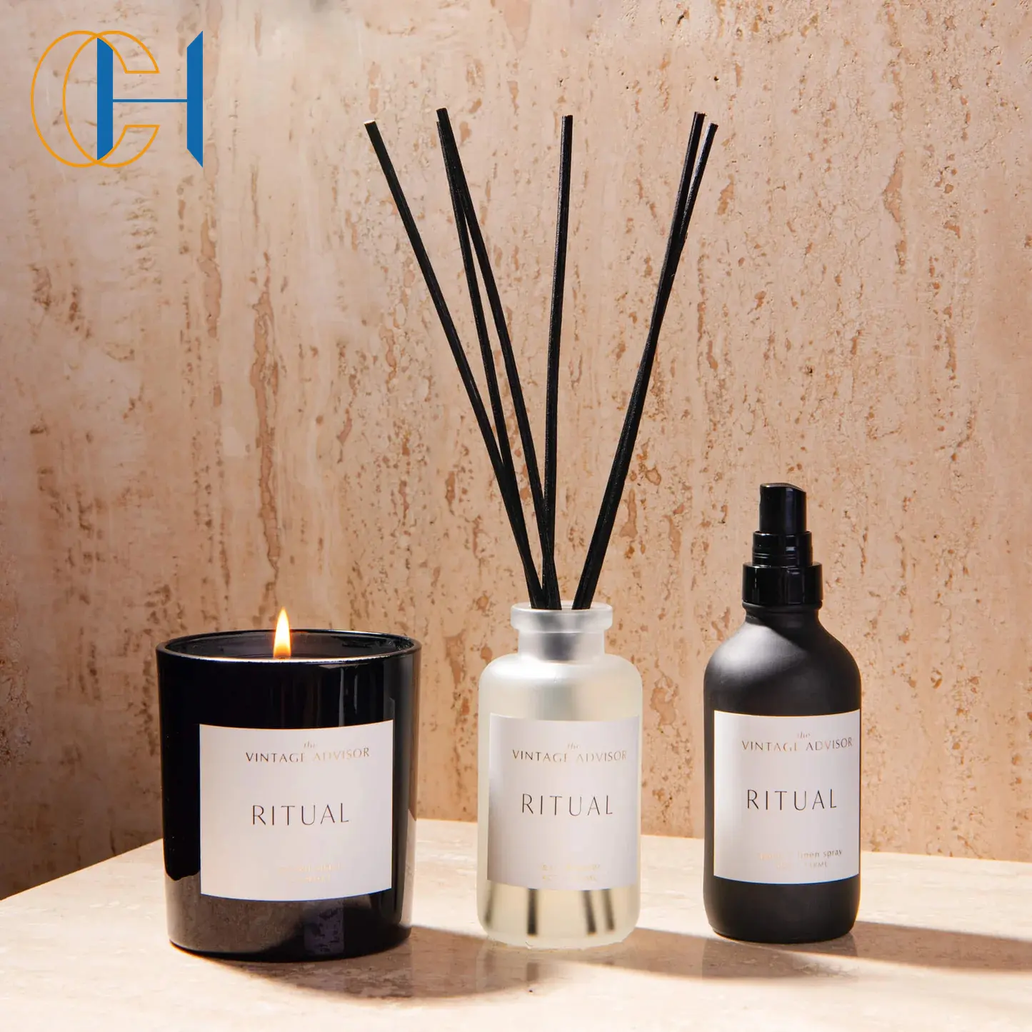 C&H Wholesale Festival Gift Home Decor Fragrance Scented Candles And Reed Aroma Diffuser Gift Set With Perfume Bottle