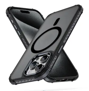 Araç şarj manyetik gökkuşağı telefon iPhone için kılıf 15 pro 15 pro max TPU PC akrilik kablosuz sert çanta 16 16 PRO telefon kapak