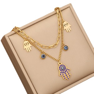 Conjunto de Joias MECYLIFE: Colar de Aço Inoxidável e Pulseira Olho Grego <span class=keywords><strong>Hamsa</strong></span> com Corrente Dupla - Product Image 5