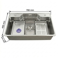 Évier de cuisine multifonctionnel en acier inoxydable 304 de qualité alimentaire, grand bac unique, anti-huile et anti-eau, revêtement nano, directement de l'usine