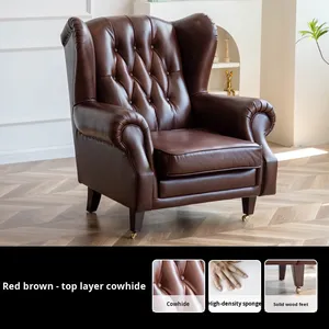 Sillón Individual Estilo Americano Vintage, Tipo <span class=keywords><strong>Padrino</strong></span>, con Hebilla de Cuero Genuino de Vaca, para Sala de Estar, con Esponja - Product Image 6