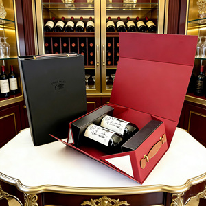 Portable Double Wine <b>Bottle</b> <b>Box</b> | Rigid Magnetic Folding Case Sponge Lining Vanishing Printing Paperboard Material for Vineyard - Product Image 1