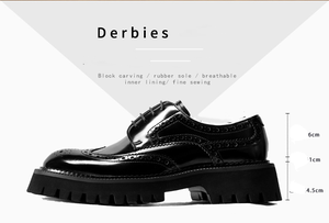 Zapatos Casuales de Hombre de Alta Gama, de Cuero Patentado, Primera Capa de Piel de Vaca, Suela Gruesa, Modernos, Antideslizantes, con Amortiguación y Cordones - Product Image 2