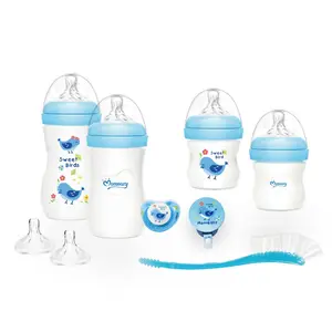 BPA Free Newborn Baby Bottle Starter Set Anti-Colic Wide Neck Bottles with Slow and Medium Flow Nipples