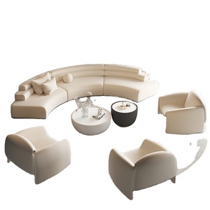 Set d'angolo per divano in legno curvo semicircolare in stile Designer Area di riposo Reception dell'hotel salone di bellezza discussioni sulle vendite degli ospiti dell'ufficio - Product Image 2