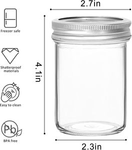 Classic Round Glass Jars with Screw Cap Lids-Eco-Friendly <b>Freezer</b> Safe Food <b>Storage</b> <b>Containers</b> in Various Sizes - Product Image 2