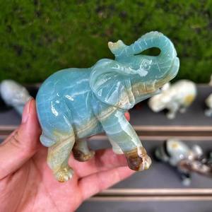 Atacado de Esculturas de Elefantes em Cristal Natural de Amazonita e Calcita do Caribe para Decoração - Product Image 4