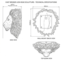 Sculpture murale personnalisée moderne en bronze coulé, tête de lion réaliste, art mural, statue en relief tête de lion en bronze antique