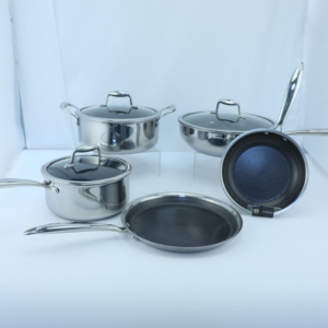 Chef's Classic Juego de utensilios de cocina de 8 piezas Colección de acero inoxidable de <span class=keywords><strong>3</strong></span> capas Tapa de vidrio templado con fondo de inducción Logotipo personalizable - Product Image 1