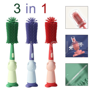 2025 Hot Selling 3-in-1 Baby <strong>Bottles</strong> Cleaner Set Straw Nipple Neck Cap <strong>Brushes</strong> <strong>Bottle</strong> Cleaning <strong>Brush</strong> Silicone Baby <strong>Bottle</strong> <strong>Brush</strong> - Product Image 1
