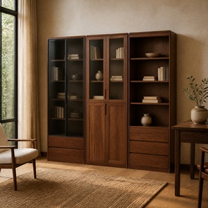Solid Wood African Lobular Ebony Glass Doors Five Tier Four Tier Dust Proof <strong>Custom</strong> Colour <strong>Bookcase</strong> for Living Room Office - Product Image 1