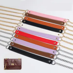 Hardware Accessories PU Leather Chain Shoulder Strap Replacement Shoulder Handle with Gold Silver Metal Chains Bag Strap