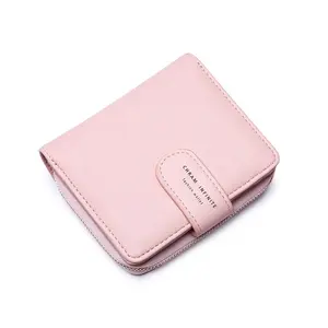 Cute PU Leather Fold Wallet Women Korean Style Purse Women Short Strap Buckle Card Holder Wallets