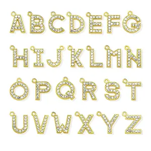 도매 패션 보석 금속 21*21mm GOLD 색상 선물로 전체 모조 다이아몬드 알파벳 매달려 편지 액세서리