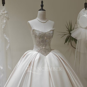 LY119 Modern <b>Vintage</b> Strapless Crystal Lace Floral Appliques Satin Women's Wedding <b>Ball</b> <b>Gown</b> Floor-Length Dress - Product Image 3