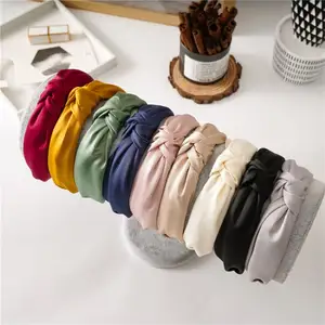 wide version solid color satin knotted headband women's hair accessories