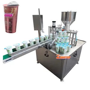 Semi Automatic Rotary Fruit Yogurt Cup Filling And Sealing Machine / Cup Yogurt Filling Packing Machine
