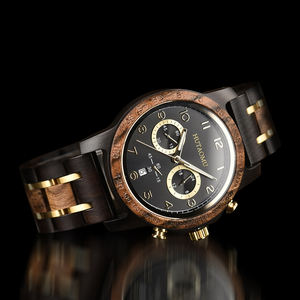 Wholesale Luxury <b>Mens</b> Quartz Wood <b>Watch</b> <b>Black</b> Wood Fashion with Waterproof Gold Stainless Steel Low MOQ - Product Image 3