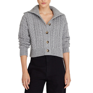 Vente en gros cardigan haut de gamme chaud hiver personnalisé <span class=keywords><strong>veste</strong></span> courte Tejido cardigan pour dames en <span class=keywords><strong>grosse</strong></span> <span class=keywords><strong>laine</strong></span> nylon torsadé pull pour femmes - Product Image 3