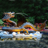 Fontaine d'eau chinoise de jardin, sculpture en bronze de style occidental, fontaine, tortues blanches, dragons, statue de dragon en laiton